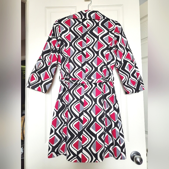 Chapter One printed belted jacket cotton 3/4 sleeve black white pink 4 xs small - Picture 6 of 12